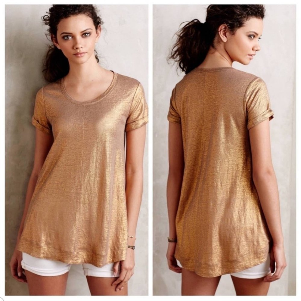 Anthropologie Bordeaux Bronze Linen T Shirt